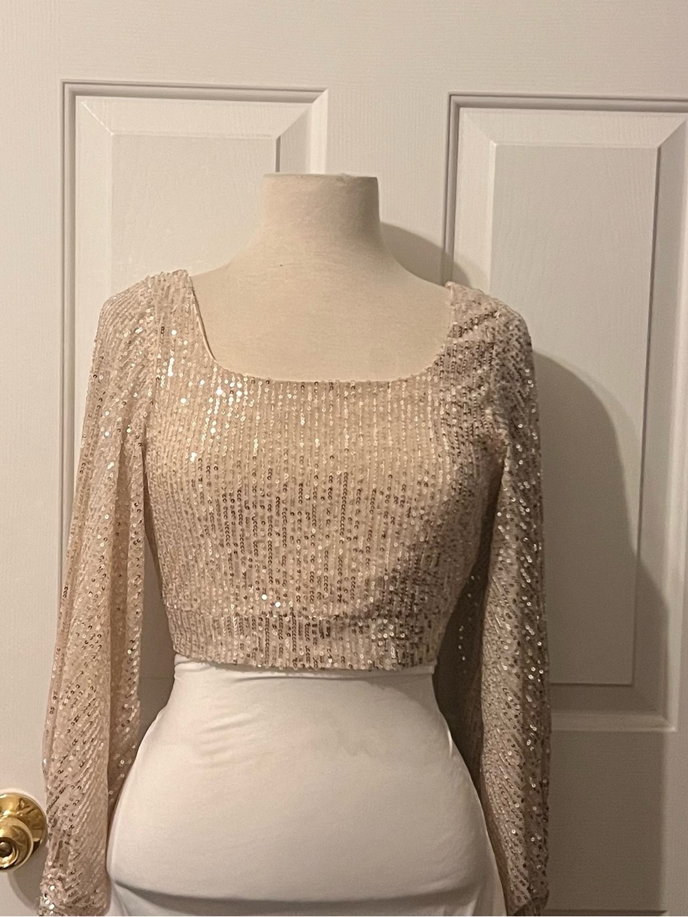 Vine & Love Champagne Sequin Square-Neck Crop Top
